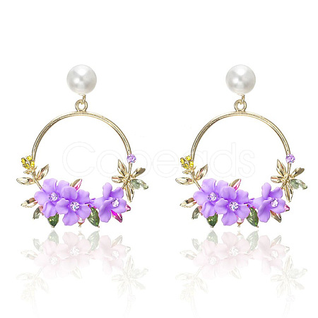 Ring with Flower Alloy & Rhinestone & Polymer Clay Stud Dangle Earrings FS-WGDD86E-03-1