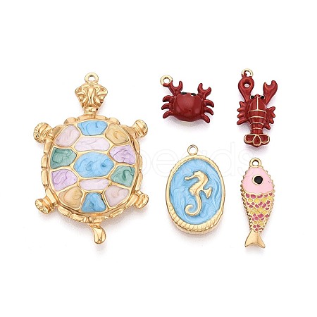 5Pcs Sea Animals 304 Stainless Steel Enamel Pendants STAS-T075-29M-1