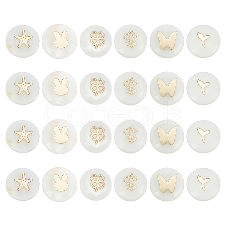 24Pcs 6 Styles Natural Shell Gold Enamel Beads BSHE-PH0001-58-1