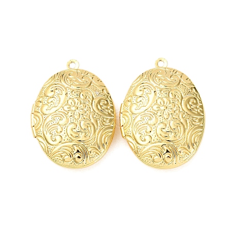 Brass Oval Locket Pendants KK-B156-02G-1