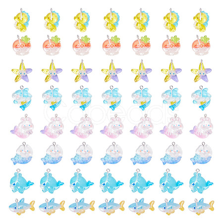 40Pcs 8 Styles Ocean Theme Transparent Resin Cartoon Pendants RESI-AR0001-44-1