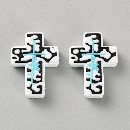 Halloween Cross Silicone Beads LS-SIL-WH0025-01F-1