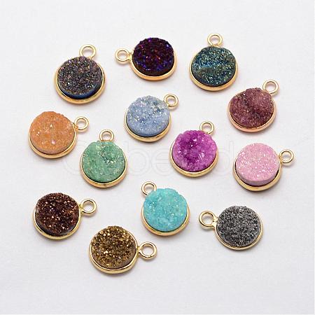 Electroplate Natural Druzy Quartz Crystal Pendants G-F333-M-1