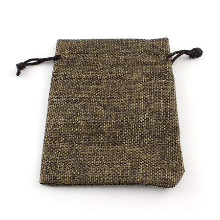 Polyester Imitation Burlap Packing Pouches Drawstring Bags ABAG-R005-14x10-05-1