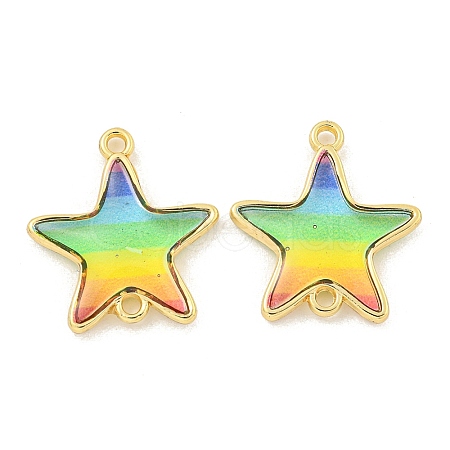 Rack Plating Brass Pave Rainbow Color Resin Connector Charms KK-M290-03A-G-1