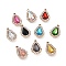 Alloy Rhinestone Pendants, Light Gold Tone Teardrop Charms, Mixed Color, 22.5x14x5mm, Hole: 2.5mm