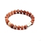 Natural Pink Aventurine Round Beaded Stretch Bracelet, with Stamping Blank Stainless Steel Cube Beaded, 7-1/4 inch(18.5cm)