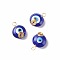 Handmade Lampwork Pendants, with Copper Wire Wrapped, Flat Round with Evil Eye, Blue, 20.5x16x8.5mm, Hole: 3.2mm