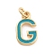 Rack Plating Brass Pendants, with Enamel and Jump Ring, Cadmium Free & Lead Free, Long-Lasting Plated, Real 18K Gold Plated, Letter, Letter G, 11.5x7x1mm, Hole: 2.5mm