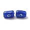 Opaque Glass Beads, with Enamel, Rectangle with Evil Eye Pattern, Blue, 13x9.5x7mm, Hole: 1.6mm