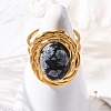 Oval Natural Snowflake Obsidian Finger Rings RJEW-M063-01G-18-4