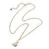 Cat with Flower Brass Pave Blue and Clear Cubic Zirconia Pendant 304 Stainless Steel Cable Chain Necklaces for Women NJEW-JN05715-4