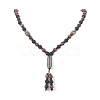 Natural Lava Rock & Synthetic Hematite & Wood Buddhist Necklace NJEW-JN04305-3