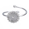 Non-Tarnish 304 Stainless Steel Open Cuff Finger Ring Cabochon Settings STAS-T060-13P-1