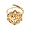 Flower Brass Micro Pave Cubic Zirconia Cup Peg Ring Settings for Half-drilled Beads KK-NH0009-04G-2