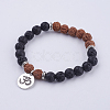 Yoga Theme Lava Rock Bodhi Wood Beads Stretch Charm Bracelets BJEW-L620-02A-1