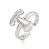 Brass Letter Open Cuff Rings for Women RJEW-G313-01T-P-1