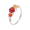 Round Natural Rose Quartz & Amethyst & Fluorite & Carnelian & Amazonite & Red Agate Finger Ring RJEW-JR00755-4