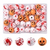 40Pcs 4 Colors Halloween Theme Printed Natural Wooden Beads WOOD-FS0001-03-1