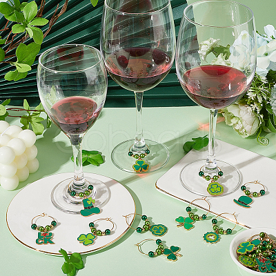 20Pcs 10 Styles Saint Patrick's Day Alloy Enamel Charm Wine Glass Charms AJEW-SC00046-1