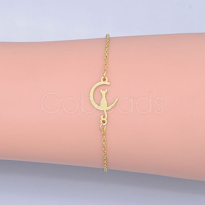 201 Stainless Steel Kitten Link Bracelets BJEW-T011-JN474-2-1