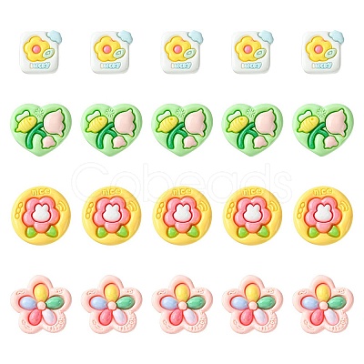 20Pcs 4 Styles Opaque Flower Resin Cabochons RESI-FS0001-55-1