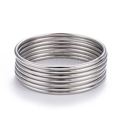 7Pcs 201 Stainless Steel Plain Bangle Sets Hand Polished for Women BJEW-L664-022C-P02-1