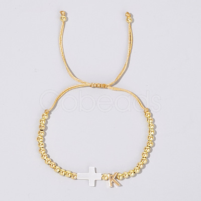 Brass Round Bead Braided Bead Bracelets VB3830-11-1