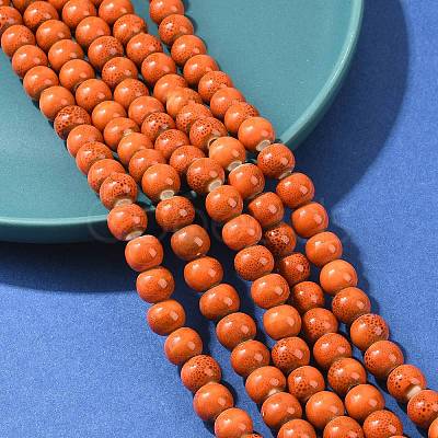 Handmade Fancy Antique Glazed Porcelain Ceramic Round Beads Strands PORC-L019-8mm-03-1
