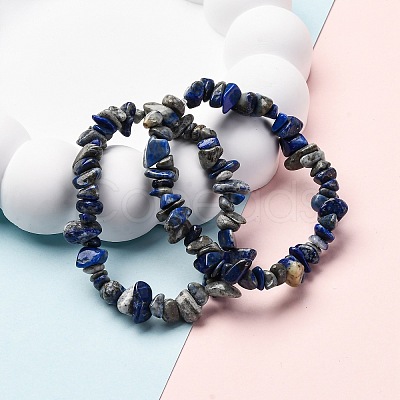 Unisex Chip Natural Lapis Lazuli Beaded Stretch Bracelets BJEW-S143-07-1