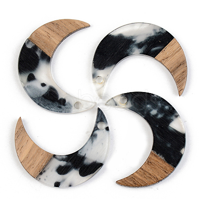 Transparent Resin & Walnut Wood Pendants RESI-S389-056B-A02-1