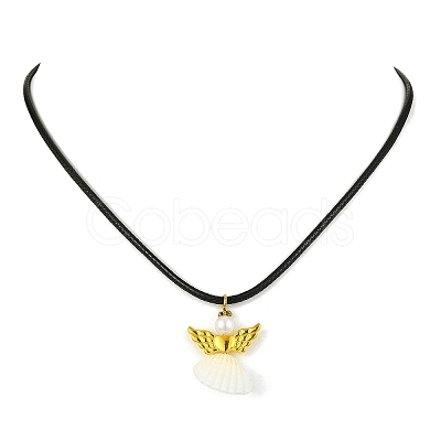 Natural Shell Fairy Pendant Necklace NJEW-JN04612-1
