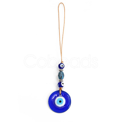 Flat Round with Evil Eye Glass Pendant Decorations EVIL-PW0002-04J-1