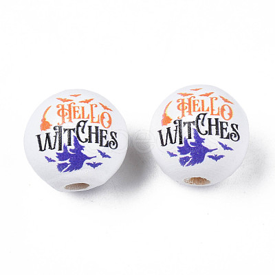 Halloween Printed Natural Wood Beads WOOD-S057-092-1