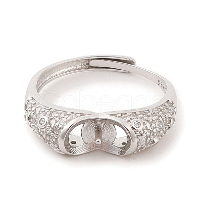 925 Sterling Silver Micro Pave Cubic Zirconia Design Ring Mounts Fittings with Pearl Seat STER-B003-13P-1