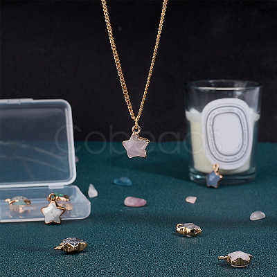 10Pcs 10 Colors Natural Green Aventurine & White Jade & Grey Agate & Labradorite & Strawberry Quartz & Howlite & Ruby in Zoisite & Quartz Crystal & Rose Quartz & Black Labradorite Gemstone Pendants G-SC0002-02-1