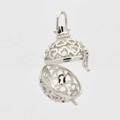 Filigree Heart Round Brass Cage Pendants KK-D389-07P-A-1