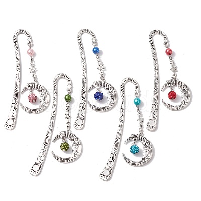 Alloy Moon Pendant Bookmark AJEW-JK00296-1