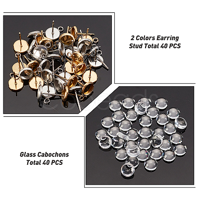 40Pcs 2 Color Ion Plating(IP) 304 Stainless Steel Stud Earring Settings STAS-GA0001-25-1