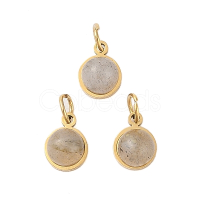 Ion Plating(IP) Natural & Synthetic Mixed Gemstone Half Round Charms with Jump Ring X-STAS-A097-05G-1