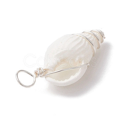 Natural Trumpet Shell Copper Wire Wrapped Pendants PALLOY-JF02683-02-1
