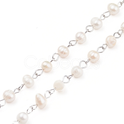 Handmade Natural Freshwater Pearl Beaded Chains AJEW-JB01088-02-1