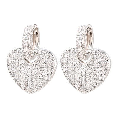 Brass Micro Pave Clear Cubic Zirconia Hoop Dangle Earrings EJEW-G471-30E-P-1