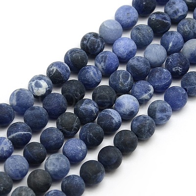 Nature Frosted Sodalite Round Bead Strands G-M064-8mm-01-1