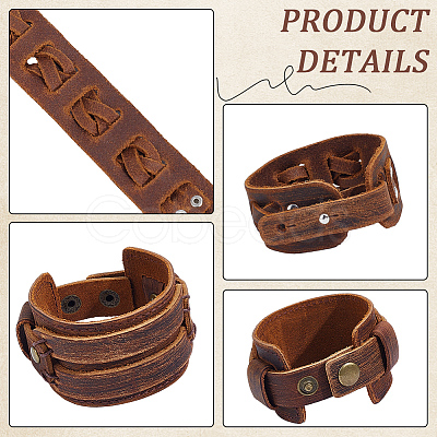 2Pcs 2 Styles Cowhide Cord Wide Cord Bracelets BJEW-CL0001-38B-1