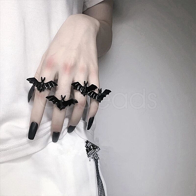 Halloween Themed Alloy Bat Adjustable Ring for Woman RJEW-L105-01-1