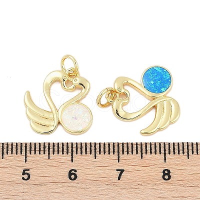 Brass Pave Synthetic Opal Swan Pendants KK-I723-07G-1