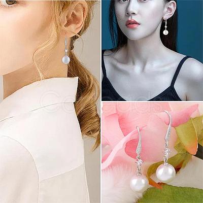 Pearl Earrings with Cubic Zirconia White Freshwater Shell Pearl Dangle Hook Earrings Stud Round Ball Drop Hoop Earrings Brass Jewelry Gift for Women JE1097A-1