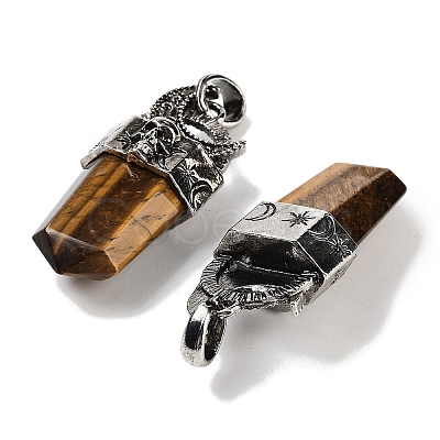 Natural Tiger Eye Faceted Sword Pendants G-Q163-01AS-03-1