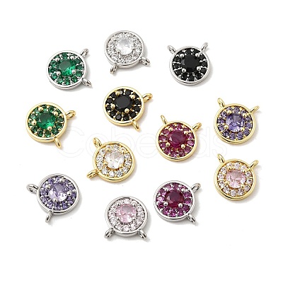 Brass Micro Pave Cubic Zirconia Flat Round Charms KK-F929-03-1